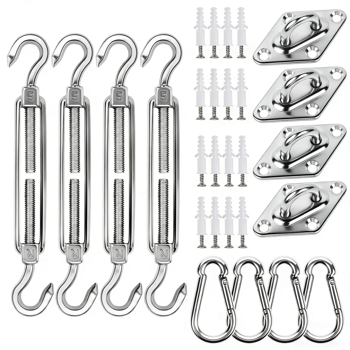 YOFIT 44 Pcs Shade Sail Hardware Kit 5 Inch | 304 Stainless Steel Turnbuckles & Brackets for Triangle/Rectangle Sails - main product image
