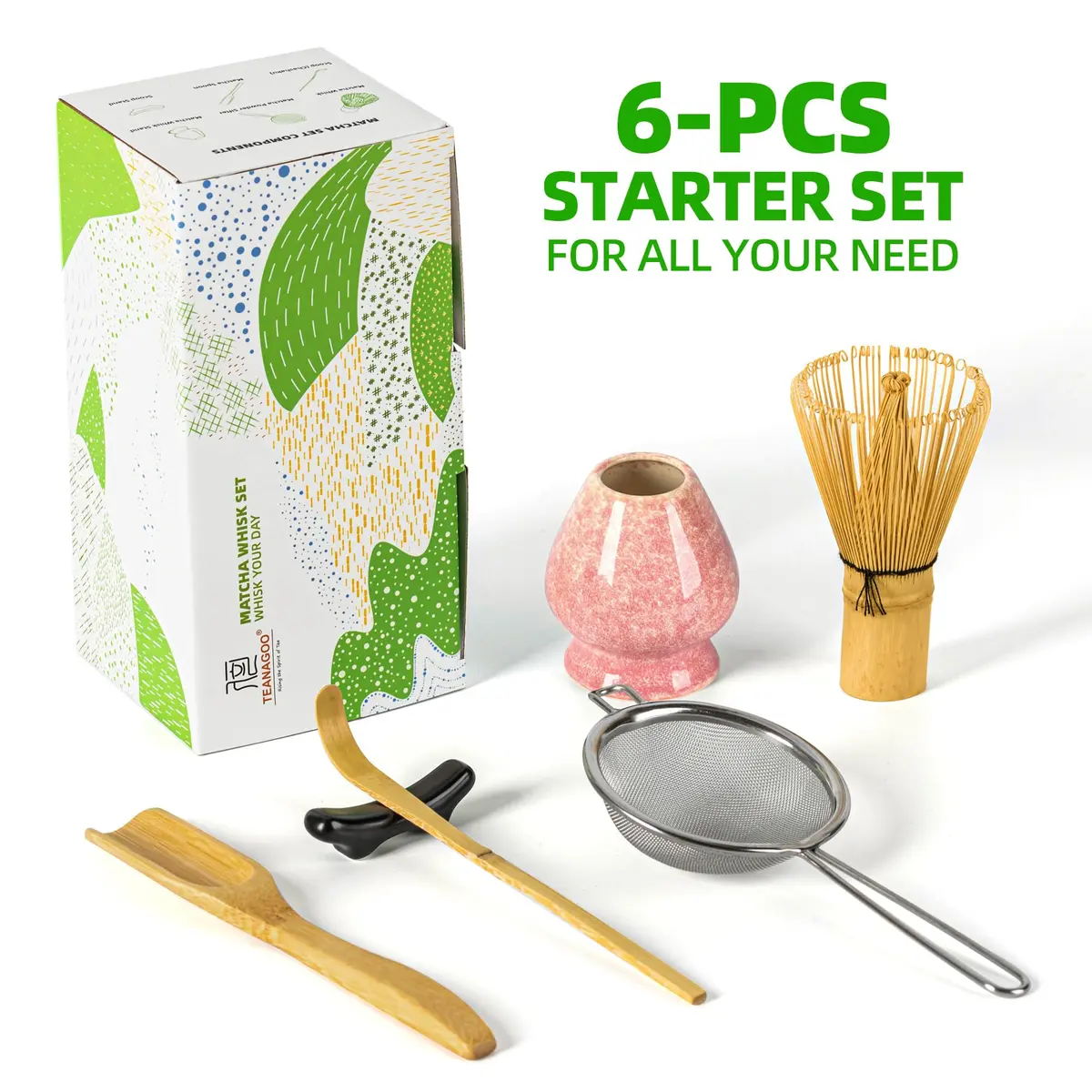 TEANAGOO Matcha Whisk Set,100 Prongs with Pink Holder,6-PCS Traditional Kit for Frothy Matcha (en_US) - view 6