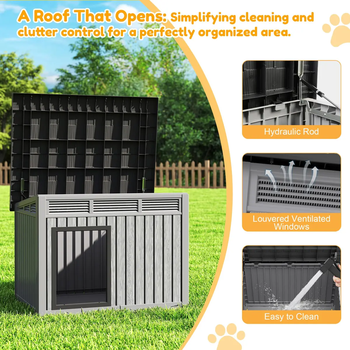 Fancyango Large Dog House with Weatherproof Roof for Indoor & Outdoor Use - Big Dog House for Large Medium Dogs (42.8" L x 33" W x 31.5" H) Grey - view 4