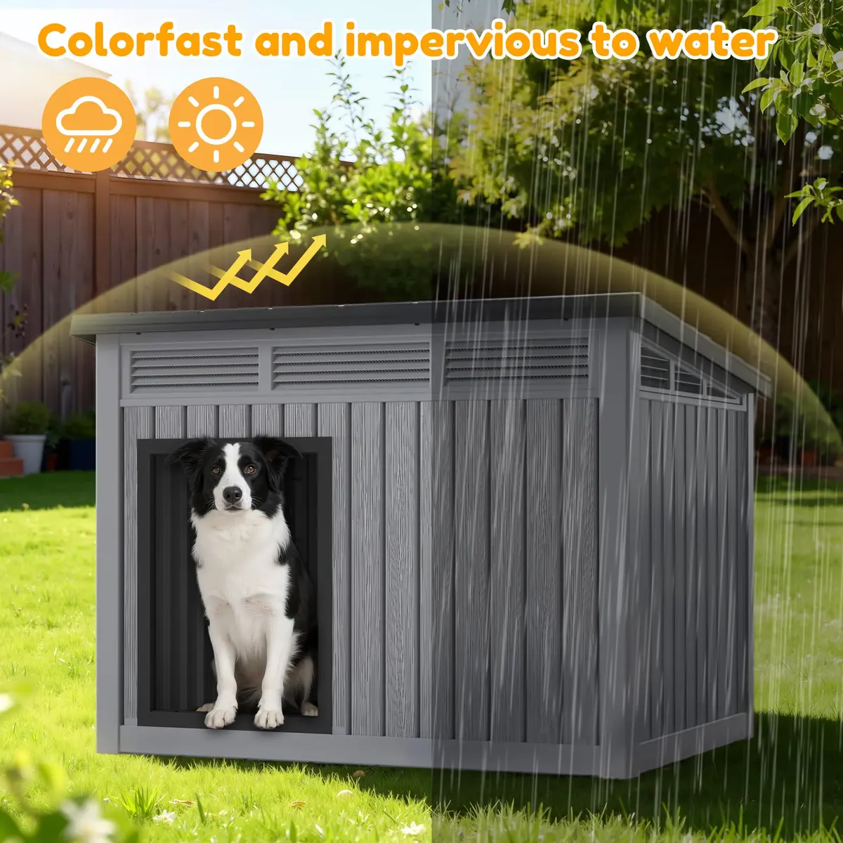 Fancyango Large Dog House with Weatherproof Roof for Indoor & Outdoor Use - Big Dog House for Large Medium Dogs (42.8" L x 33" W x 31.5" H) Grey - view 5