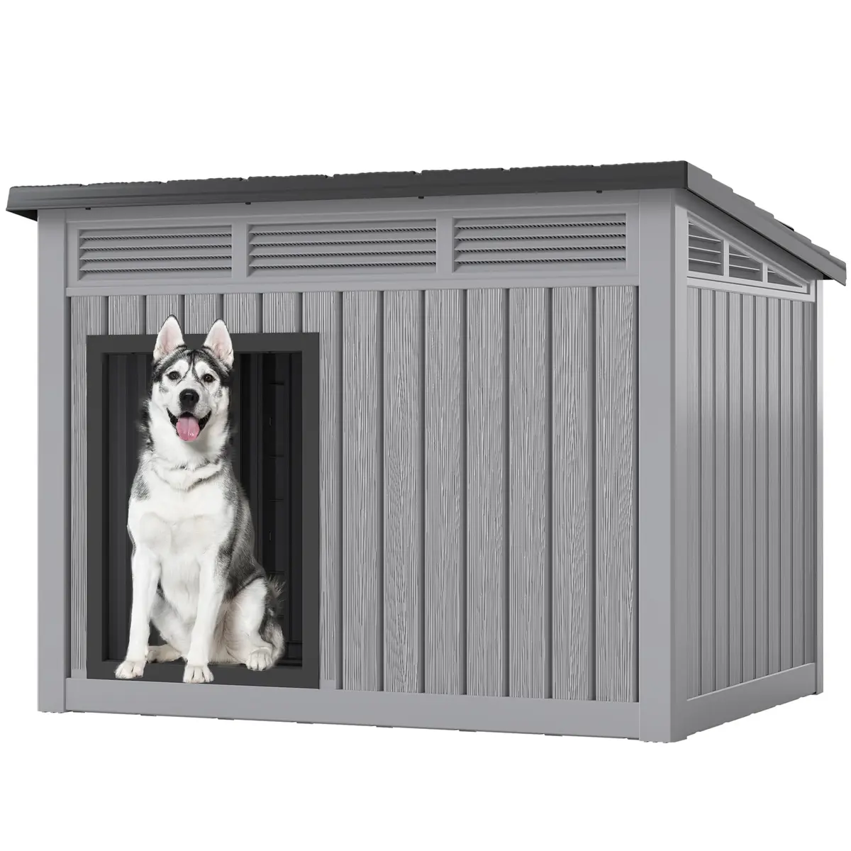 Fancyango Large Dog House with Weatherproof Roof for Indoor & Outdoor Use - Big Dog House for Large Medium Dogs (42.8" L x 33" W x 31.5" H) Grey - main product image