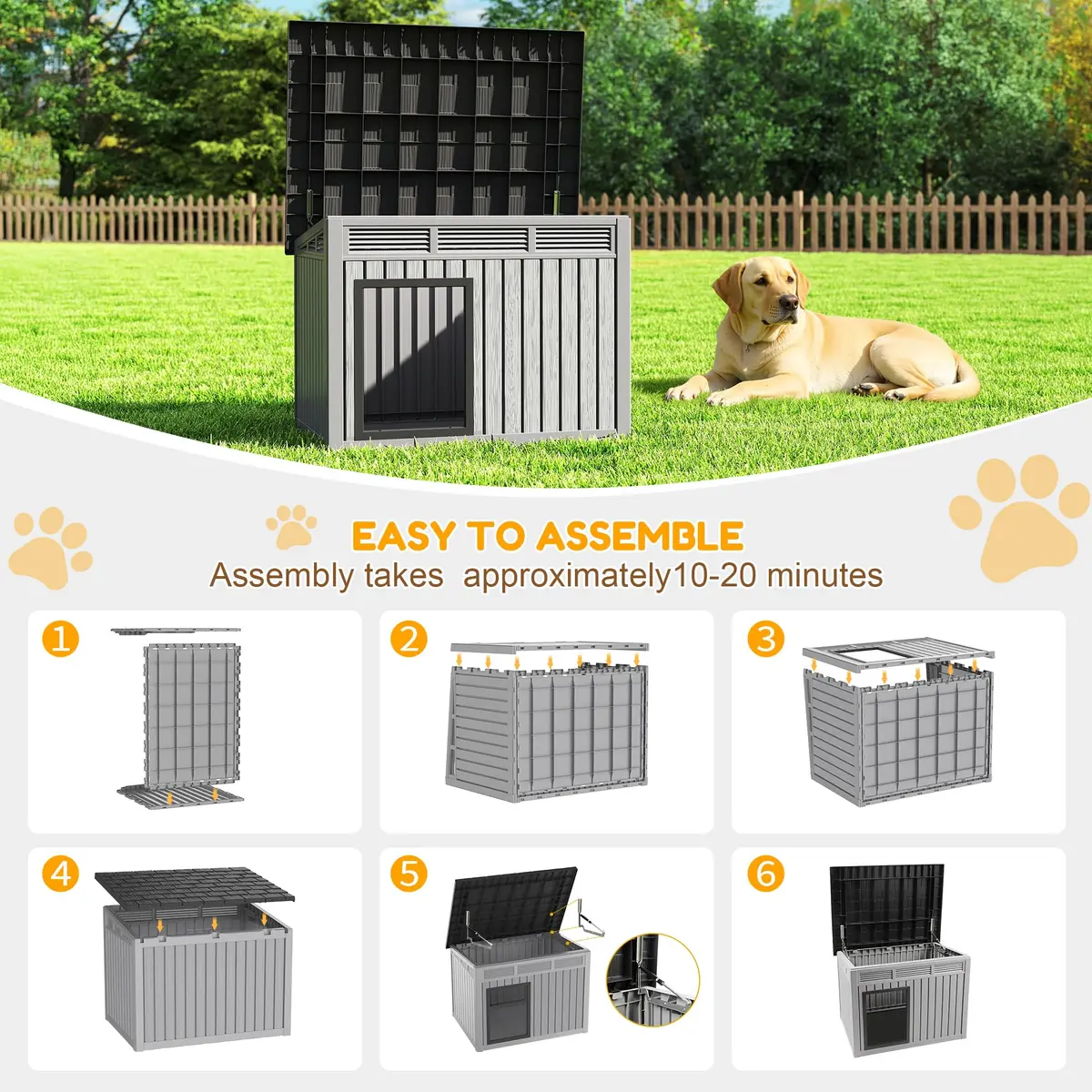 Fancyango Large Dog House with Weatherproof Roof for Indoor & Outdoor Use - Big Dog House for Large Medium Dogs (42.8" L x 33" W x 31.5" H) Grey - view 7