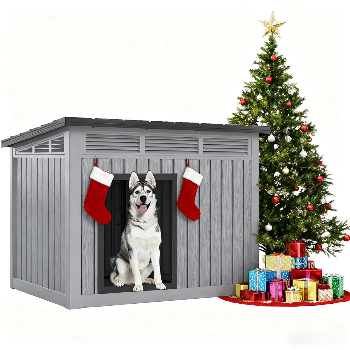 Fancyango Large Dog House with Weatherproof Roof for Indoor & Outdoor Use - Big Dog House for Large Medium Dogs (42.8" L x 33" W x 31.5" H) Grey - view 9