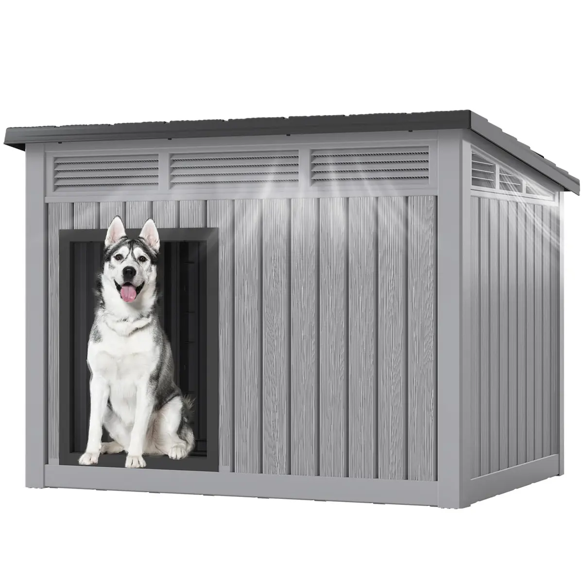 Fancyango Large Dog House with Weatherproof Roof for Indoor & Outdoor Use - Big Dog House for Large Medium Dogs (42.8" L x 33" W x 31.5" H) Grey - view 2