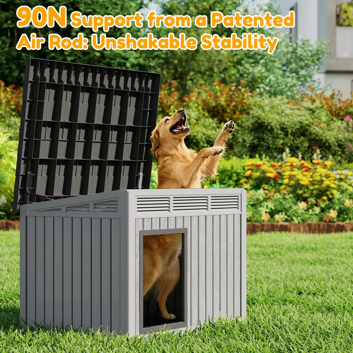 Fancyango Large Dog House with Weatherproof Roof for Indoor & Outdoor Use - Big Dog House for Large Medium Dogs (42.8" L x 33" W x 31.5" H) Grey - view 3