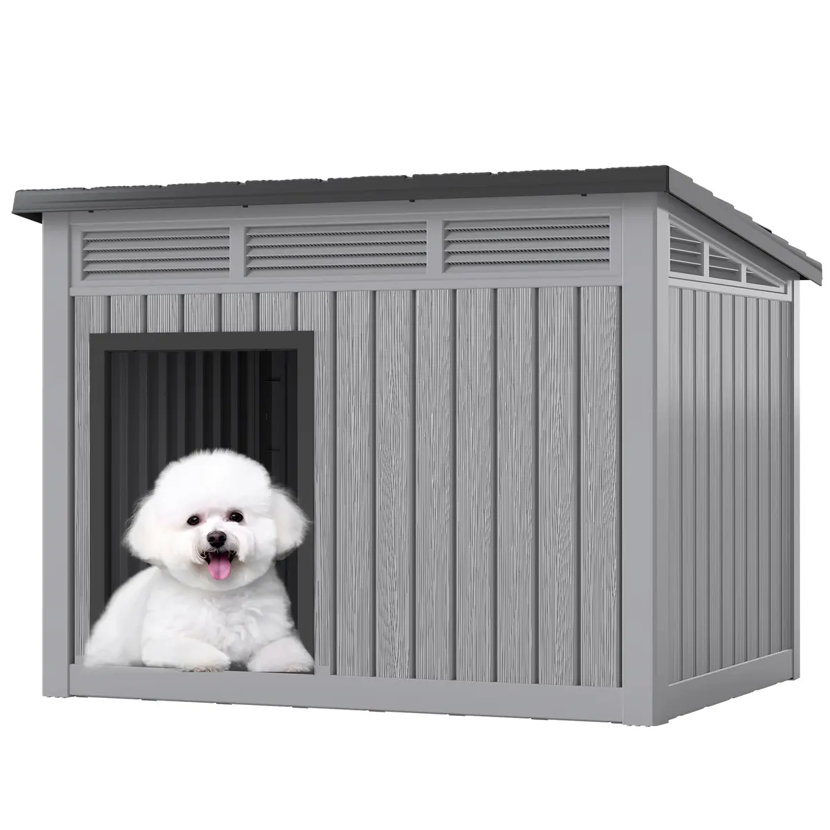 Fancyango Dog House for Indoor & Outdoor Use | Weatherproof, Fits Small to Medium Dogs (32.1" L x 25.1" W x 24" H) | Grey - main product image