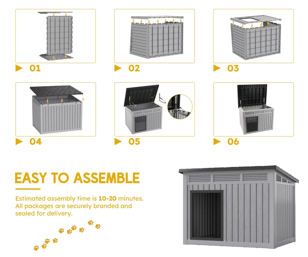 Fancyango Dog House for Indoor & Outdoor Use | Weatherproof, Fits Small to Medium Dogs (32.1" L x 25.1" W x 24" H) | Grey - view 5