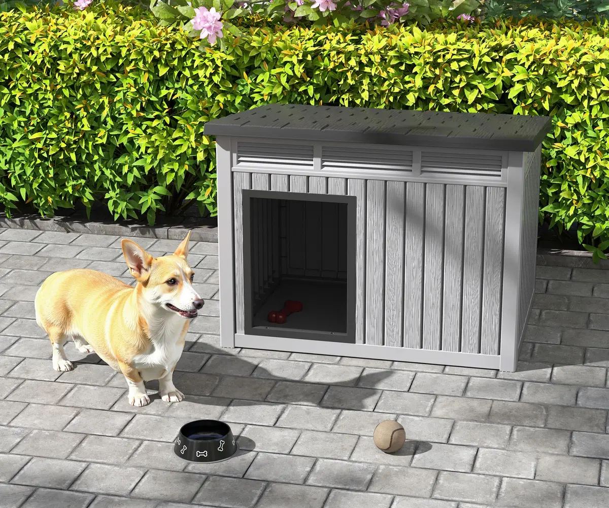 Fancyango Dog House for Indoor & Outdoor Use | Weatherproof, Fits Small to Medium Dogs (32.1" L x 25.1" W x 24" H) | Grey - view 6