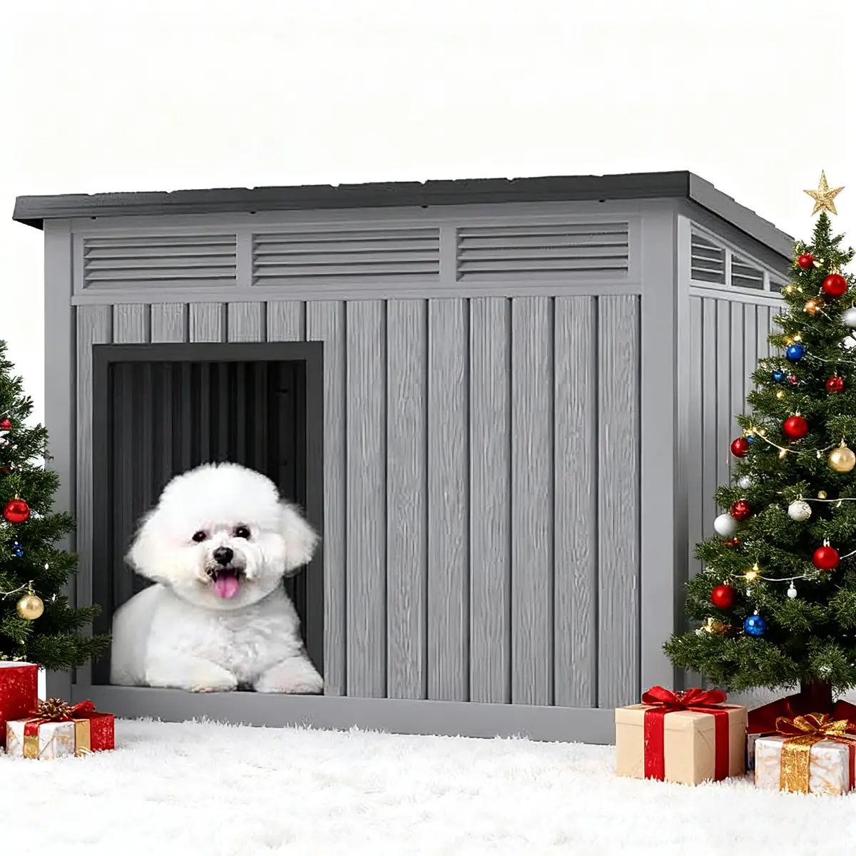Fancyango Dog House for Indoor & Outdoor Use | Weatherproof, Fits Small to Medium Dogs (32.1" L x 25.1" W x 24" H) | Grey - view 8