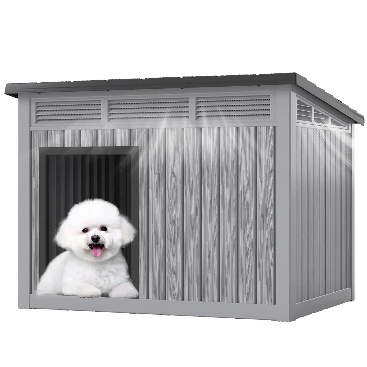 Fancyango Dog House for Indoor & Outdoor Use | Weatherproof, Fits Small to Medium Dogs (32.1" L x 25.1" W x 24" H) | Grey - view 2