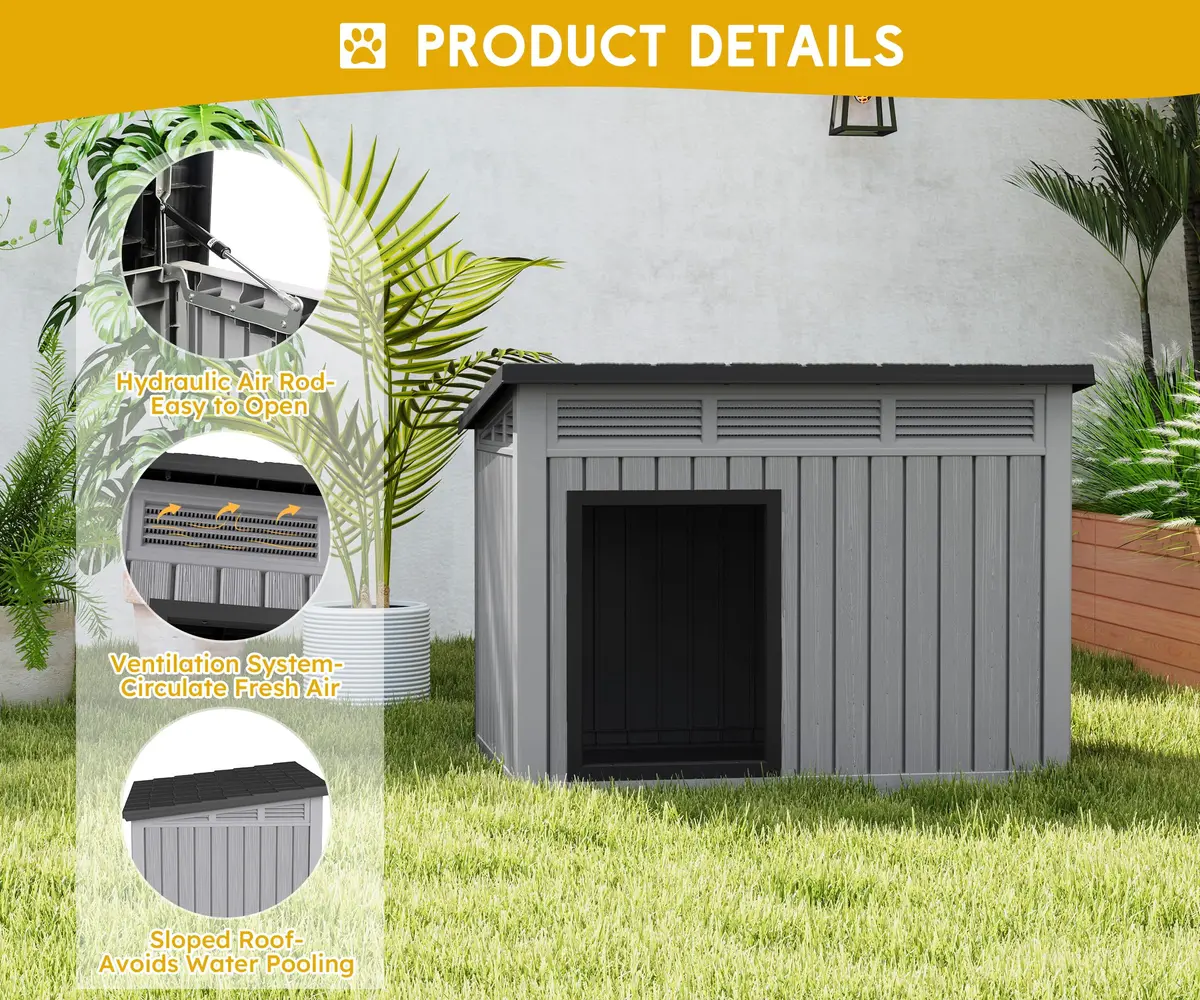 Fancyango Dog House for Indoor & Outdoor Use | Weatherproof, Fits Small to Medium Dogs (32.1" L x 25.1" W x 24" H) | Grey - view 3