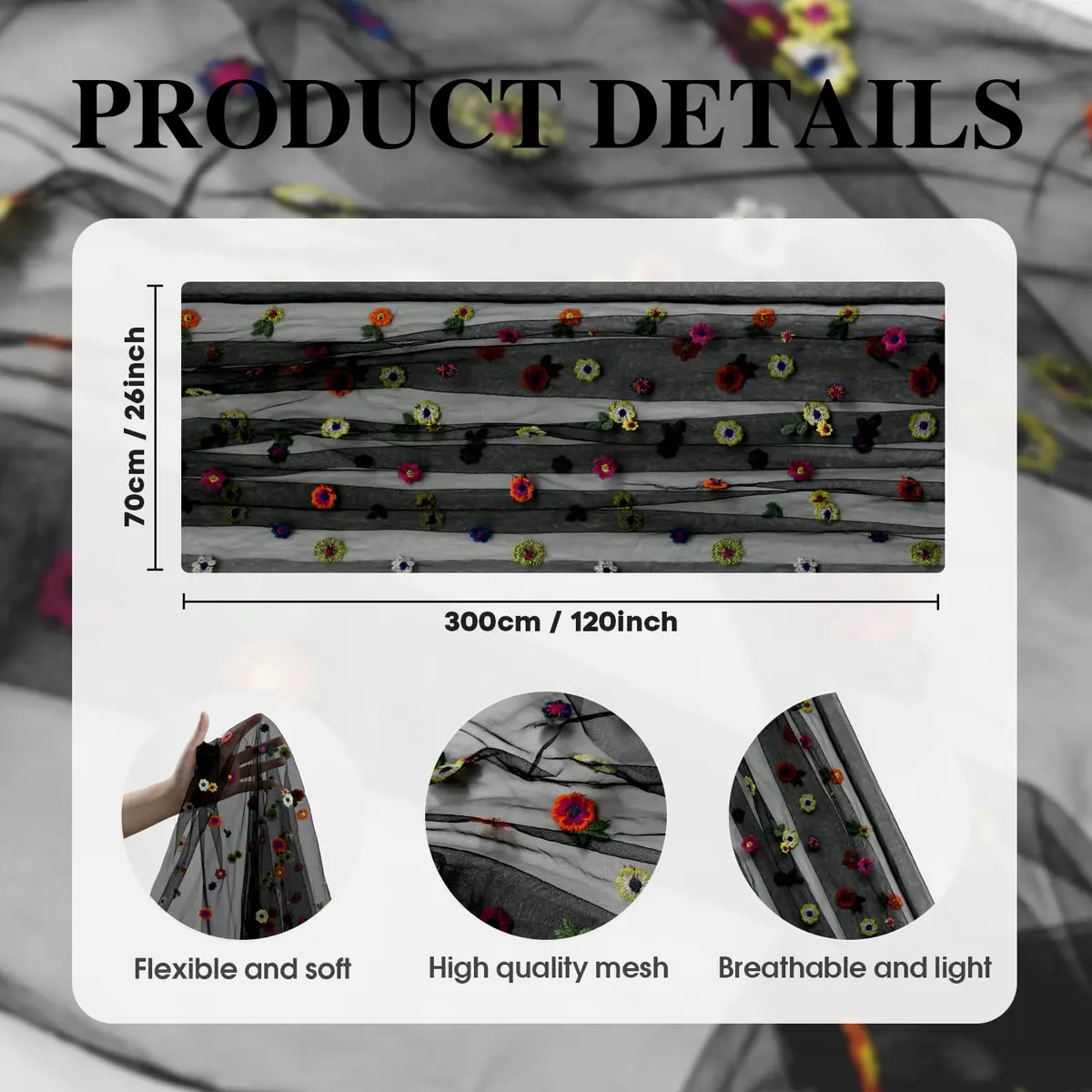 Artoid Mode Black Embroidery Daisy Gauze Table Runner 28 x 120 Inch | Rustic Bohemian Style for Indian Homes - view 5