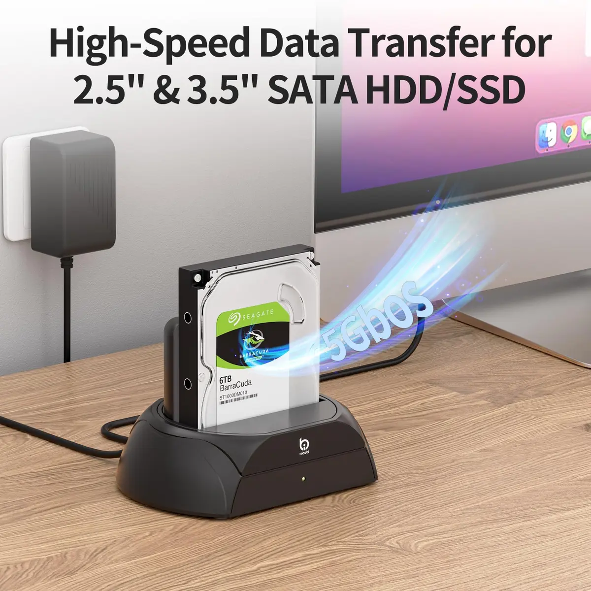 xiaobi Hard Drive Docking Station with Cooling Fan | NVMe & SATA Support, USB-C, 2.5/3.5" HDD & SSD, Independent Fan & Power Switches - view 5