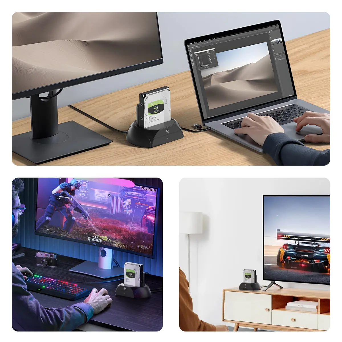 xiaobi Hard Drive Docking Station with Cooling Fan | NVMe & SATA Support, USB-C, 2.5/3.5" HDD & SSD, Independent Fan & Power Switches - view 7
