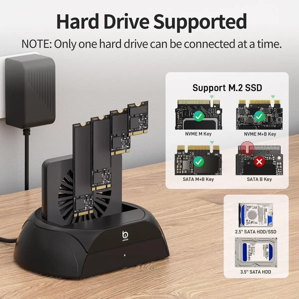 xiaobi Hard Drive Docking Station with Cooling Fan | NVMe & SATA Support, USB-C, 2.5/3.5" HDD & SSD, Independent Fan & Power Switches - view 3