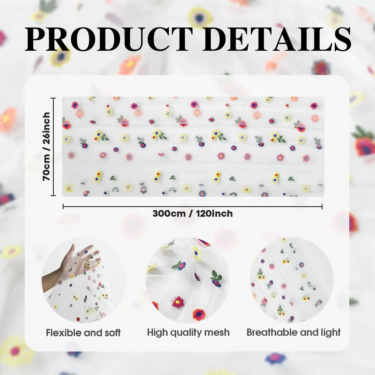 Artoid Mode Embroidery Daisy Gauze Table Runner 71cm x 305cm | Rustic Floral Home Decor - view 6