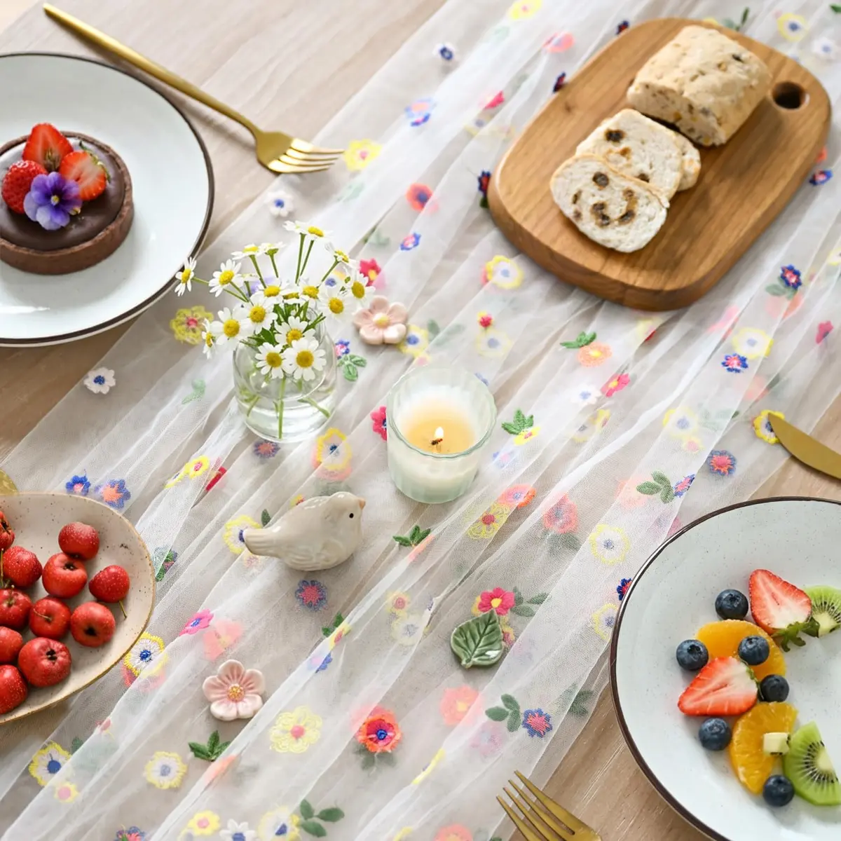Artoid Mode Embroidery Daisy Gauze Table Runner 71cm x 305cm | Rustic Floral Home Decor - view 3
