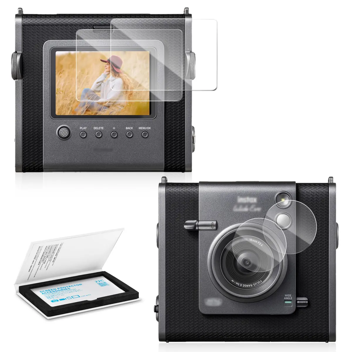 JJC 2 Pack Tempered Glass Screen Protector for Fuji Insta Wide EVO Camera LCD & Lens - 9H Hardness, 95% Clarity - main product image