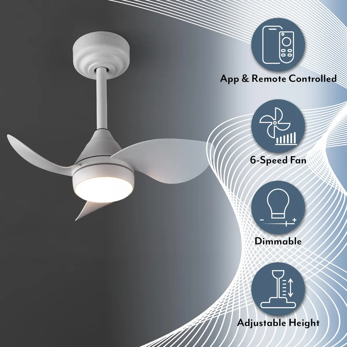 OVAL AIR AIR8000B Albini 22" Contemporary Minimalist Ceiling Fan | 6-Speed Dimmable LED, Remote & App Control - view 4
