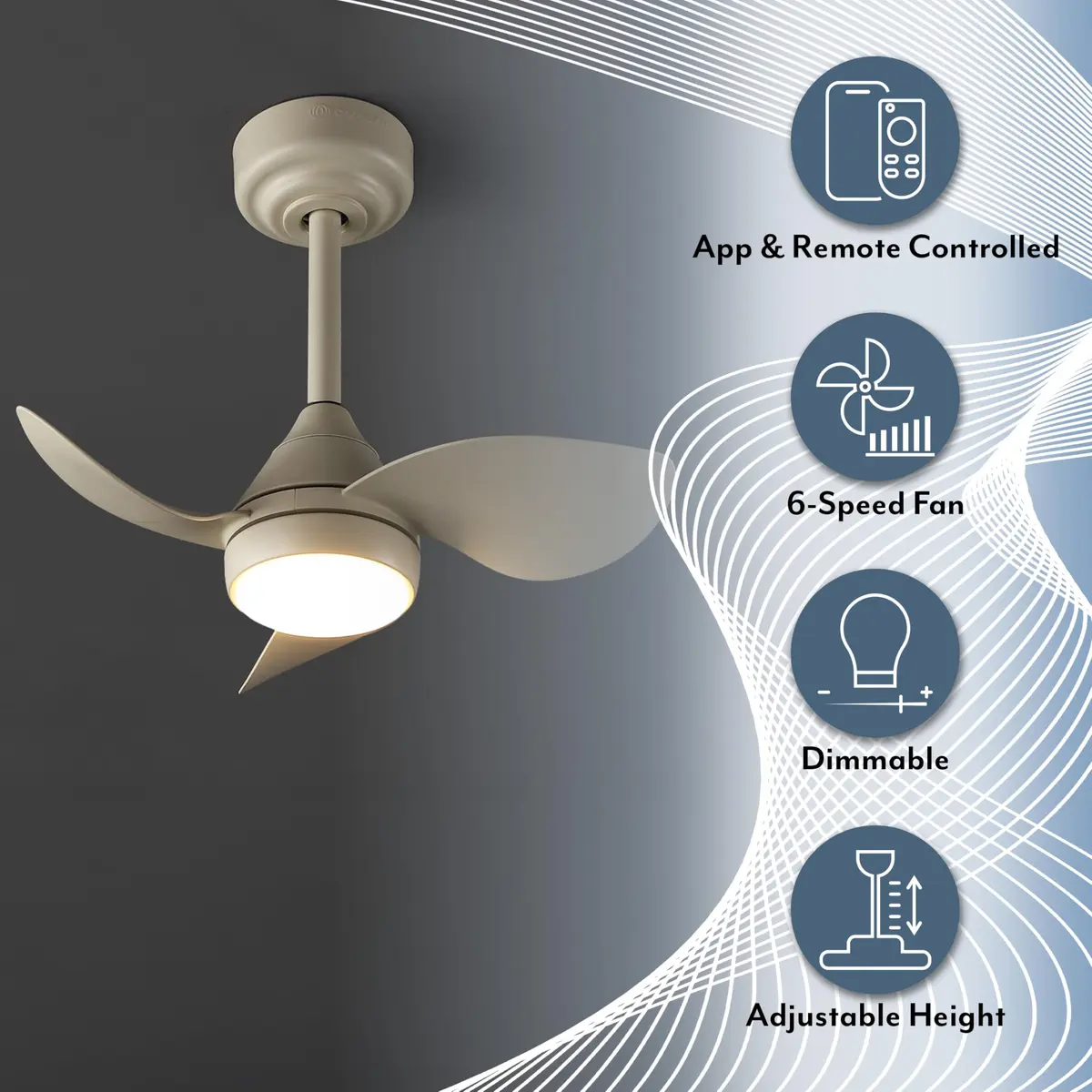 OVAL AIR AIR8000E Albini 22" Contemporary Minimalist 6-Speed Metal Ceiling Fan | Smart Dimmable LED for Living Room & Bedroom - view 4
