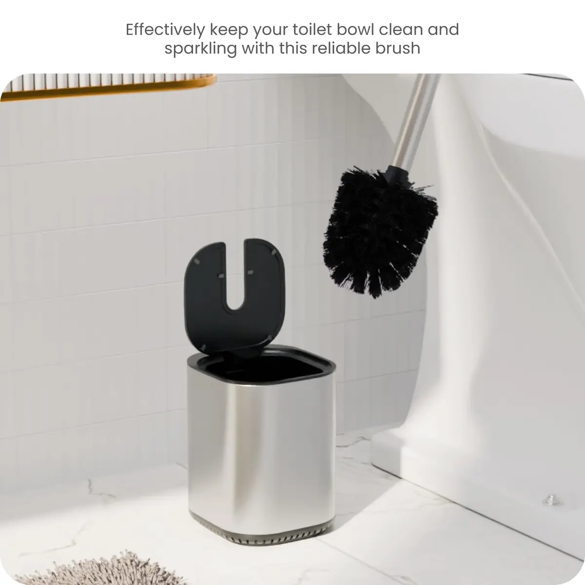 Home Zone Living Toilet Brush Cleaner with Holder | Automatic Lid & Stainless Steel Handle - view 5