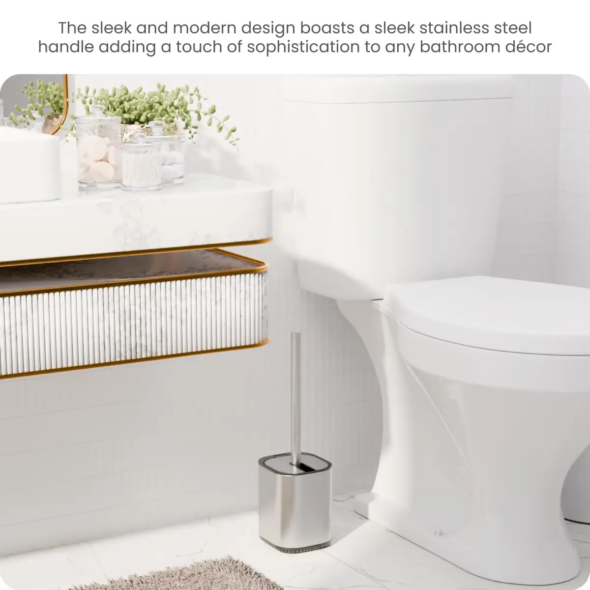 Home Zone Living Toilet Brush Cleaner with Holder | Automatic Lid & Stainless Steel Handle - view 3