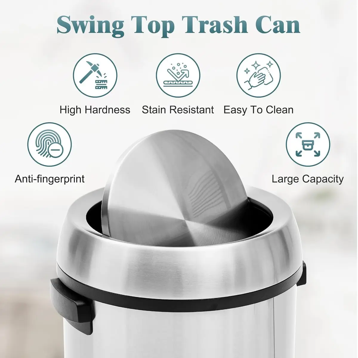 EcoSummer 17 Gal/65L Commercial-Grade Stainless Steel Trash Can | Brushed 304 Stainless Steel Open-Front Waste Bin for Restaurant & Office - view 5
