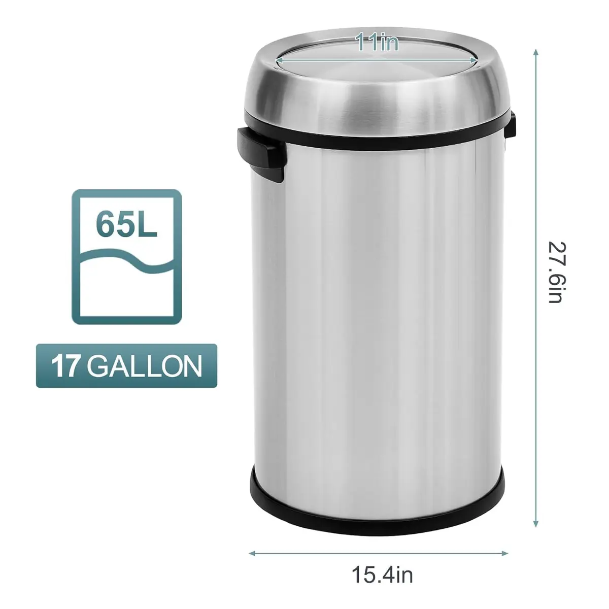 EcoSummer 17 Gal/65L Commercial-Grade Stainless Steel Trash Can | Brushed 304 Stainless Steel Open-Front Waste Bin for Restaurant & Office - view 8