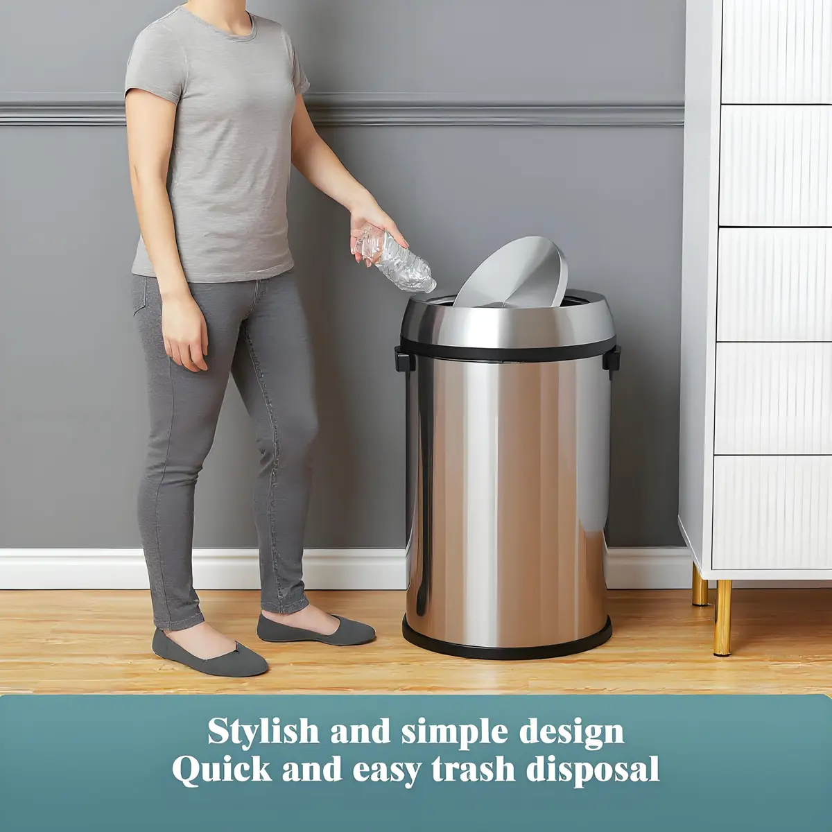 EcoSummer 17 Gal/65L Commercial-Grade Stainless Steel Trash Can | Brushed 304 Stainless Steel Open-Front Waste Bin for Restaurant & Office - view 2