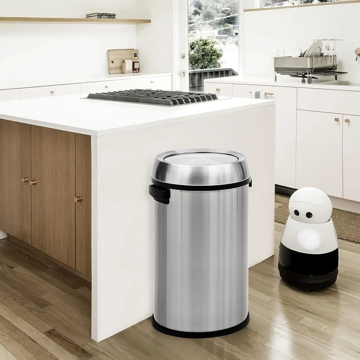 EcoSummer 17 Gal/65L Commercial-Grade Stainless Steel Trash Can | Brushed 304 Stainless Steel Open-Front Waste Bin for Restaurant & Office - view 3
