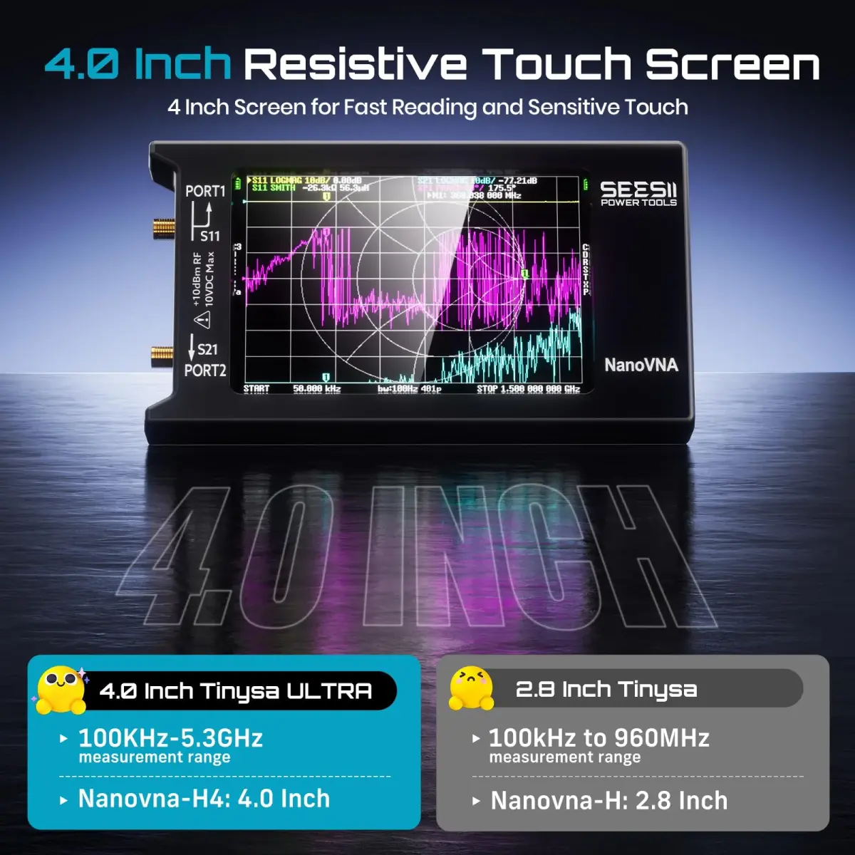Seesii NanoVNA-H4 Vector Network Analyzer V4.4 9kHz-1.5GHz | 1.5GHz Frequency Range, 4" Touchscreen, EVA Case - view 3