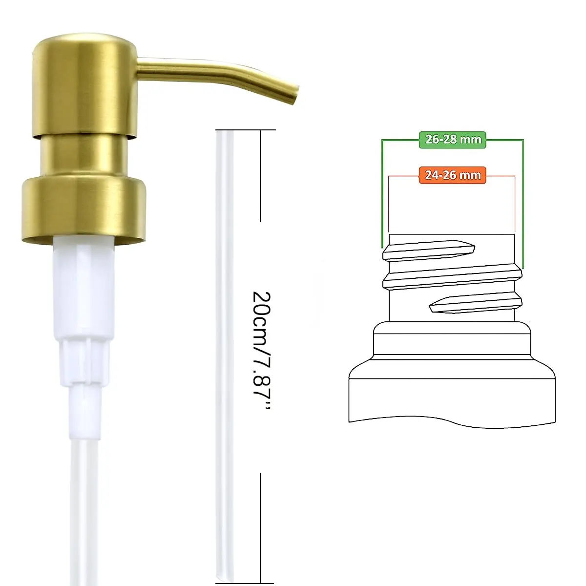 AUNRGO Gold Soap Dispenser Pump Replacement - Brushed Finish 304 Stainless Steel 28/400 | Durable & Corrosion-Resistant - view 2