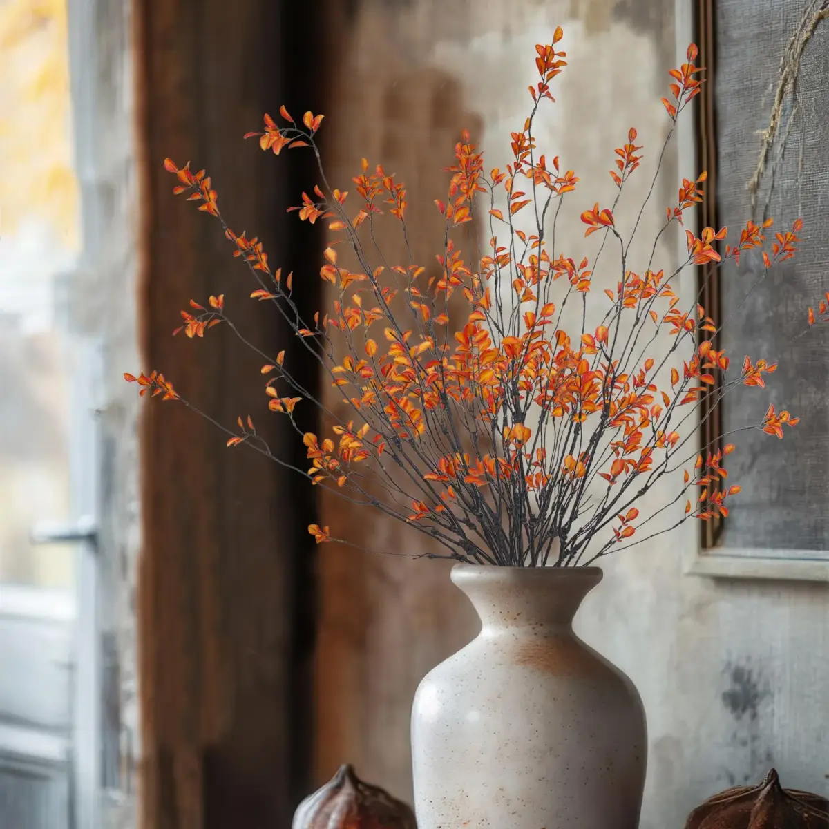 ACRYCS Artificial Greenery Stems 90cm (35.4") Orange Faux Branches | 4 Pcs Vase Filler for Autumn Decor - view 6