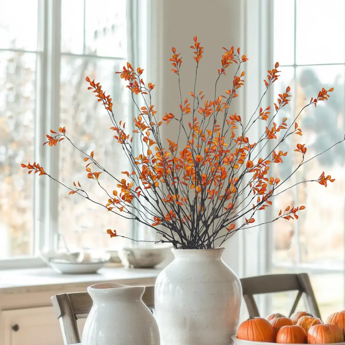 ACRYCS Artificial Greenery Stems 90cm (35.4") Orange Faux Branches | 4 Pcs Vase Filler for Autumn Decor - view 7