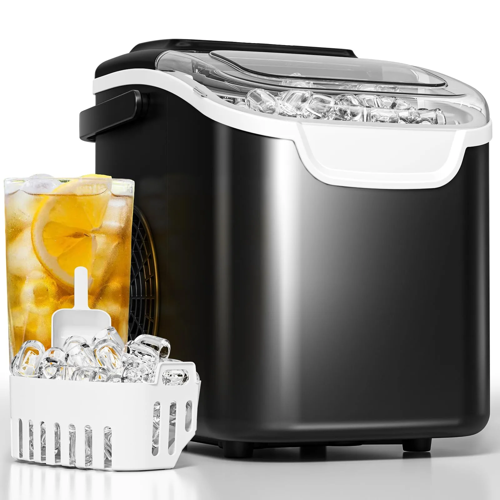 Electactic Countertop Ice Maker Machine, Black | 26.5lbs/24Hrs Output, 220V Compatible - main product image