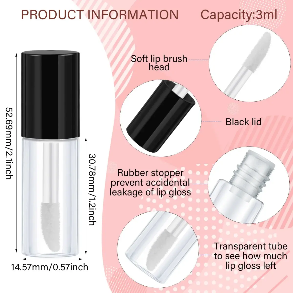 Patelai 100 Pieces Clear Mini Lip Gloss Tubes 3ml (0.1 Fl Oz) | Refillable Empty Containers for DIY Makeup - view 2