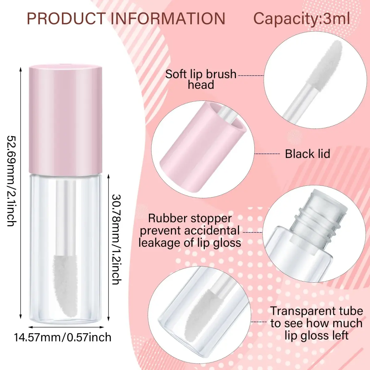 Patelai Clear Mini Lip Gloss Tubes 3ml (0.1 Fl Oz) | 100 Pcs Refillable DIY Cosmetic Containers - view 2