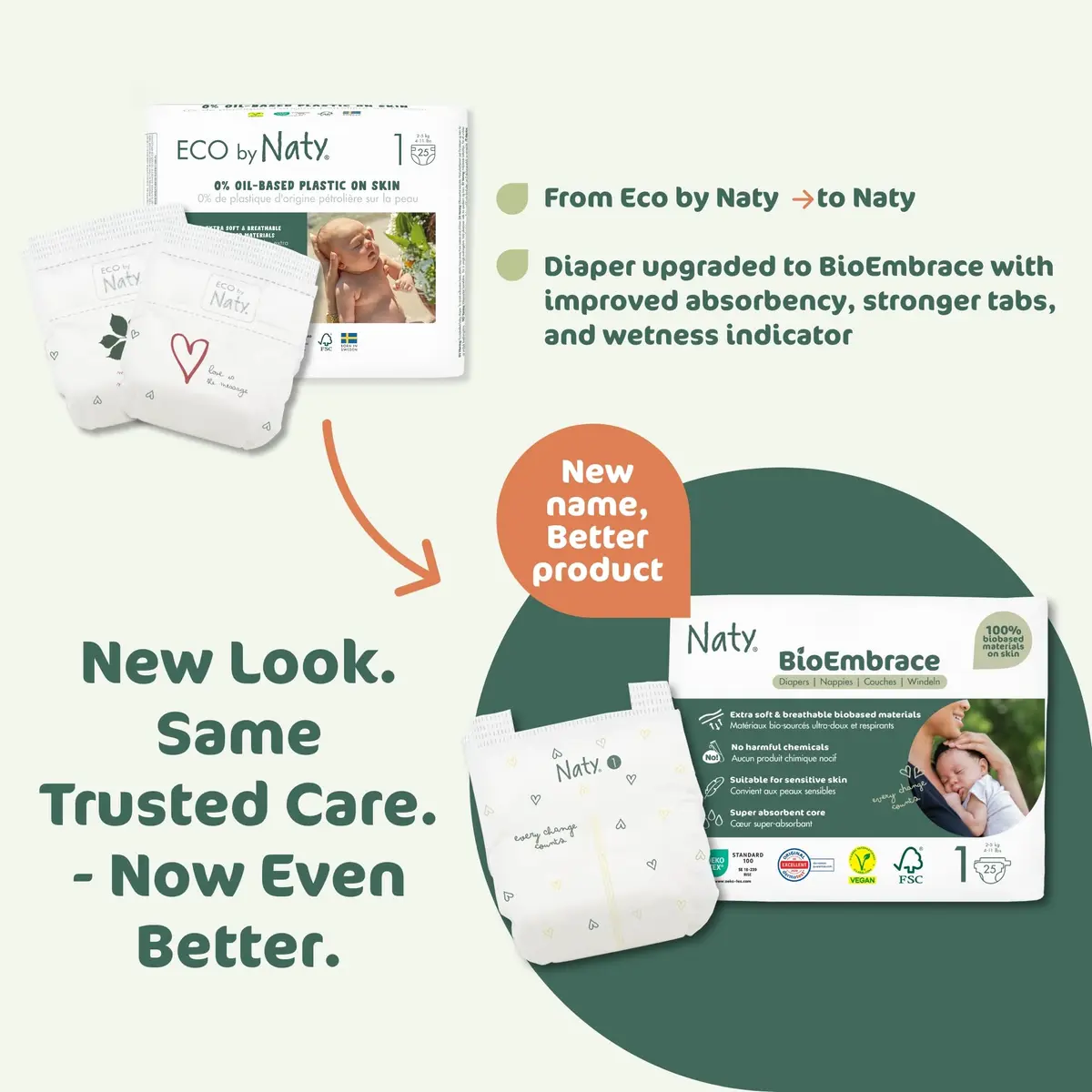 Naty BioEmbrace Newborn Diapers Size 1 | Sensitive Skin, 100 Ct, Plant-Based Comfort - view 9