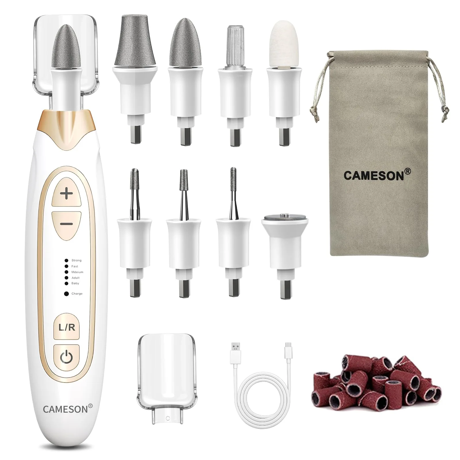 CAMESON Electric Toenail Grinder for Thick Nails, Rechargeable Nail Drill File Kit | 5-Speed 5000rpm Dual Rotation - main product image