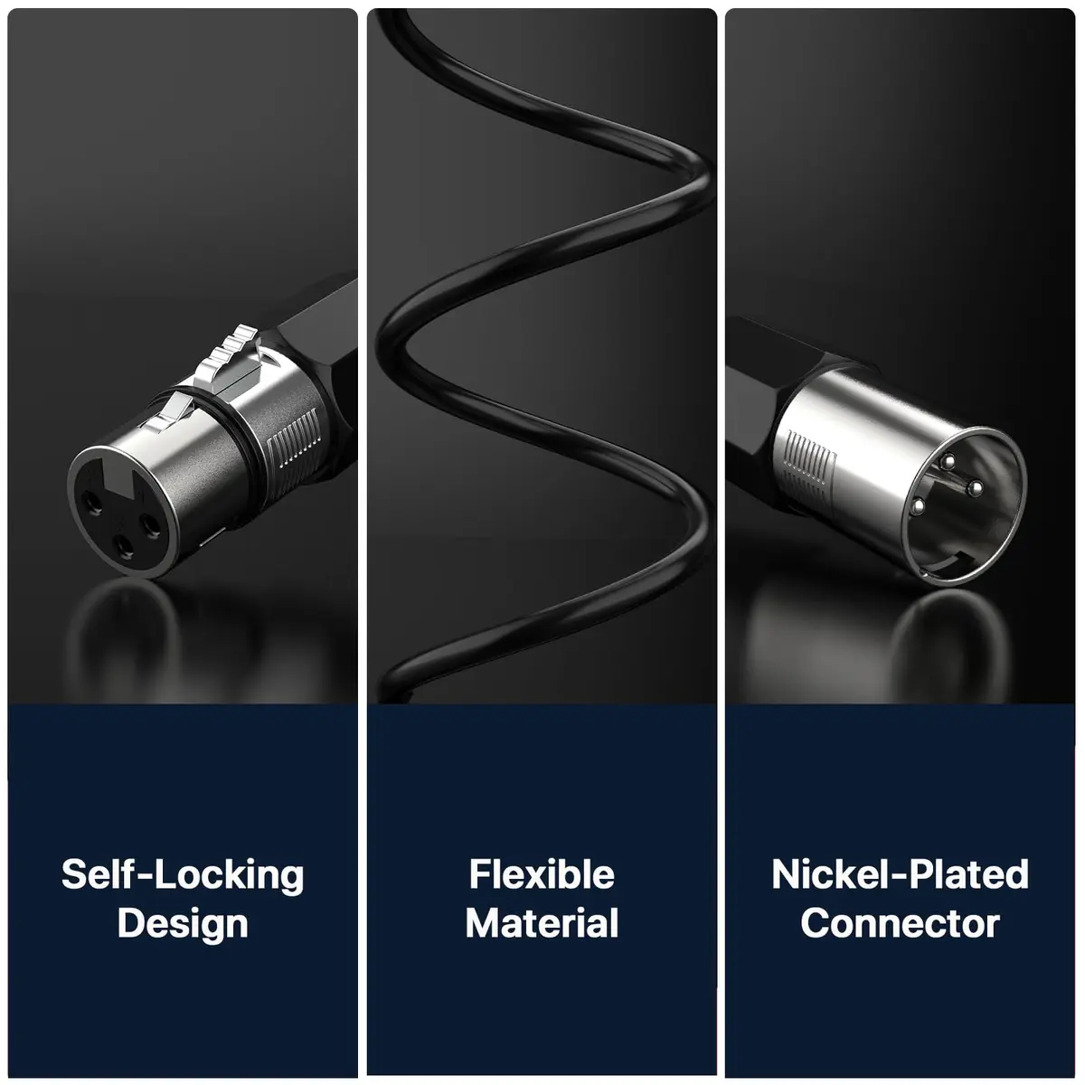 EBXYA XLR Cable 2ft | 6 Pack, High-Fidelity Microphone Cable with 3-Pin XLR Male to Female - view 4
