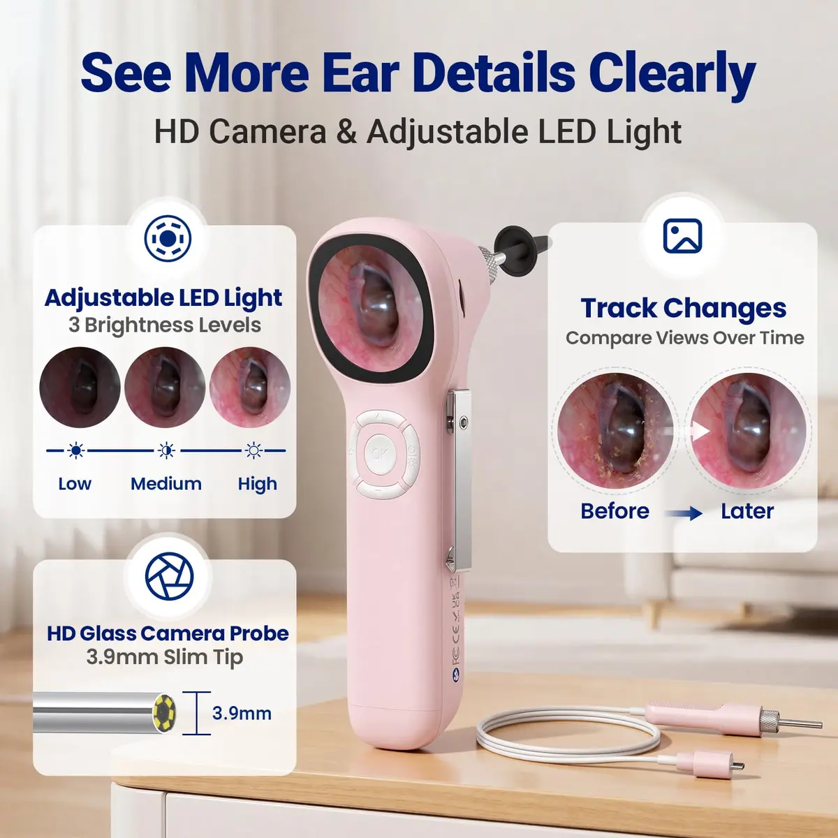 ScopeAround Otoscope with Light No App Needed HD Screen Family Use - view 3