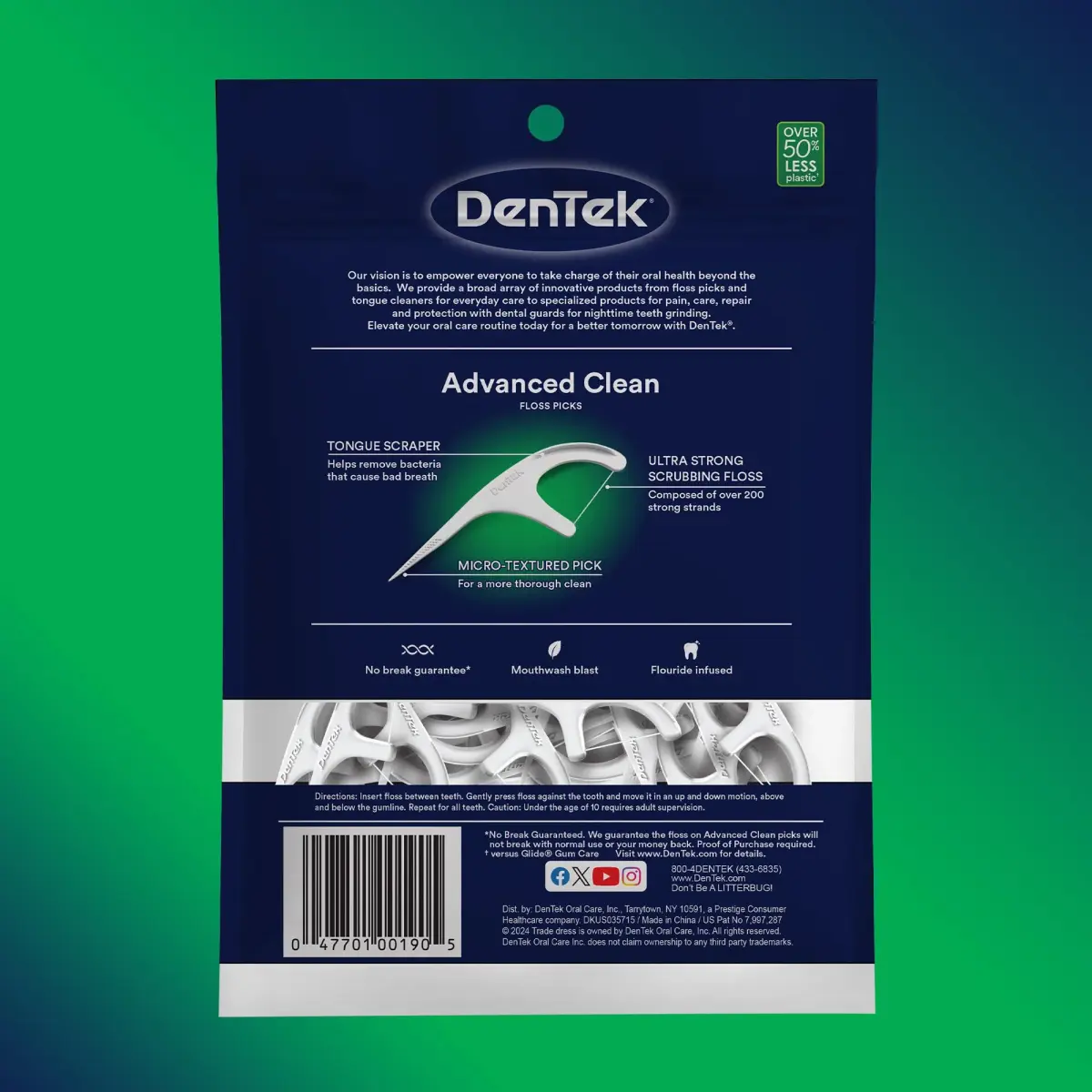 DenTek Advanced Clean Floss Picks 300 Count (150 Count Pack of 2) | Fluoride & Mint Infused - view 8