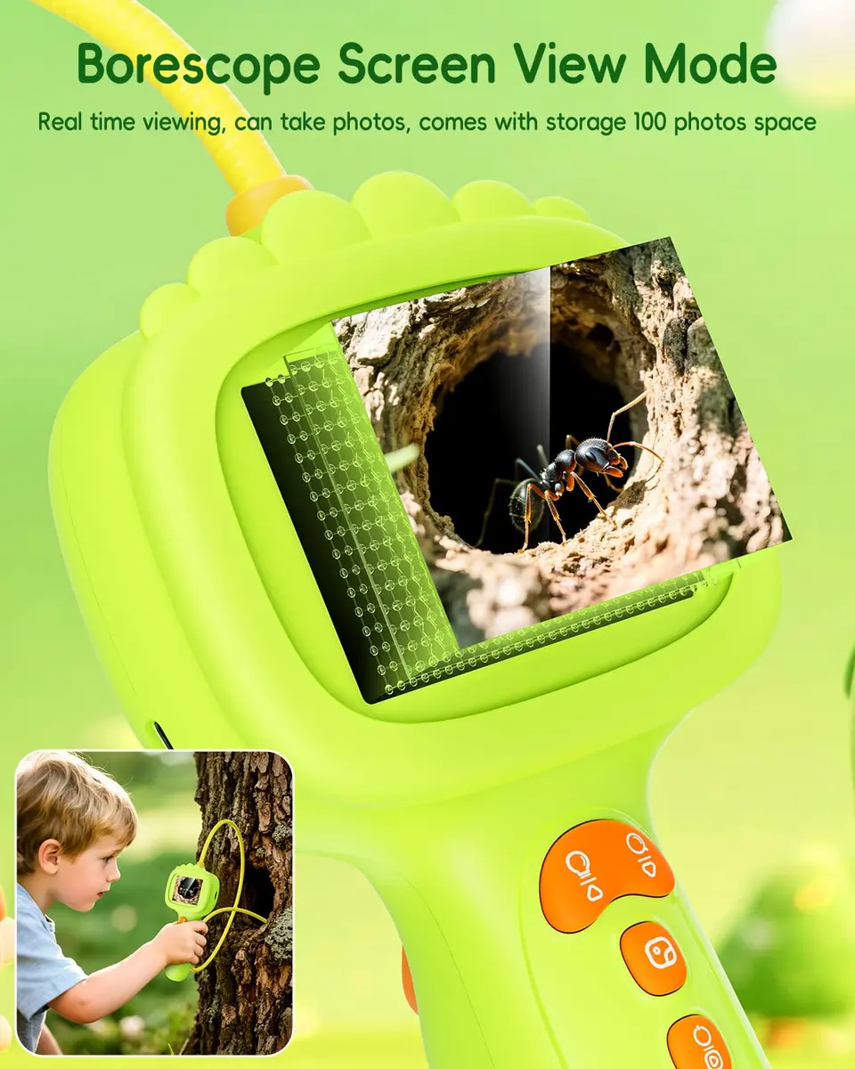 Ashfly Green Borescope Camera with Light for Kids, 7.9mm Lens & 2.4" HD Screen | STEM Educational Toy for Nature Exploration - view 5