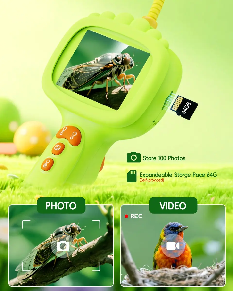 Ashfly Green Borescope Camera with Light for Kids, 7.9mm Lens & 2.4" HD Screen | STEM Educational Toy for Nature Exploration - view 2