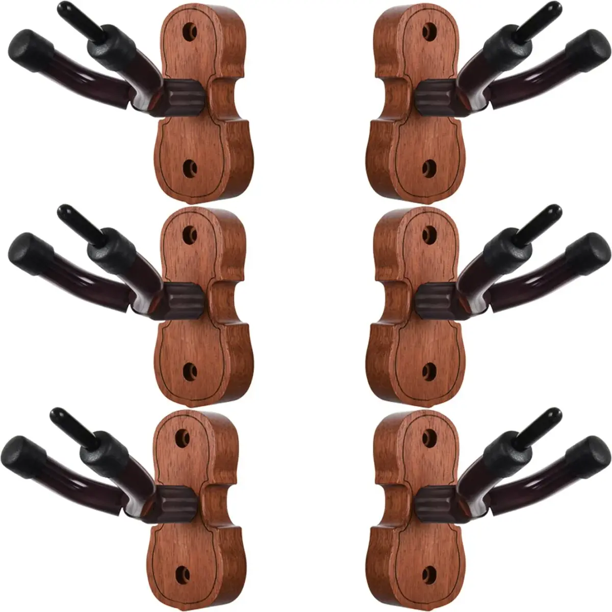 WOGOD Violin Wall Mount 6 Pack with Bow Holder, Real Hardwood Violin Shape Instrument Display Hooks for Violin, Viola, Universal String Instrument Holder - main product image