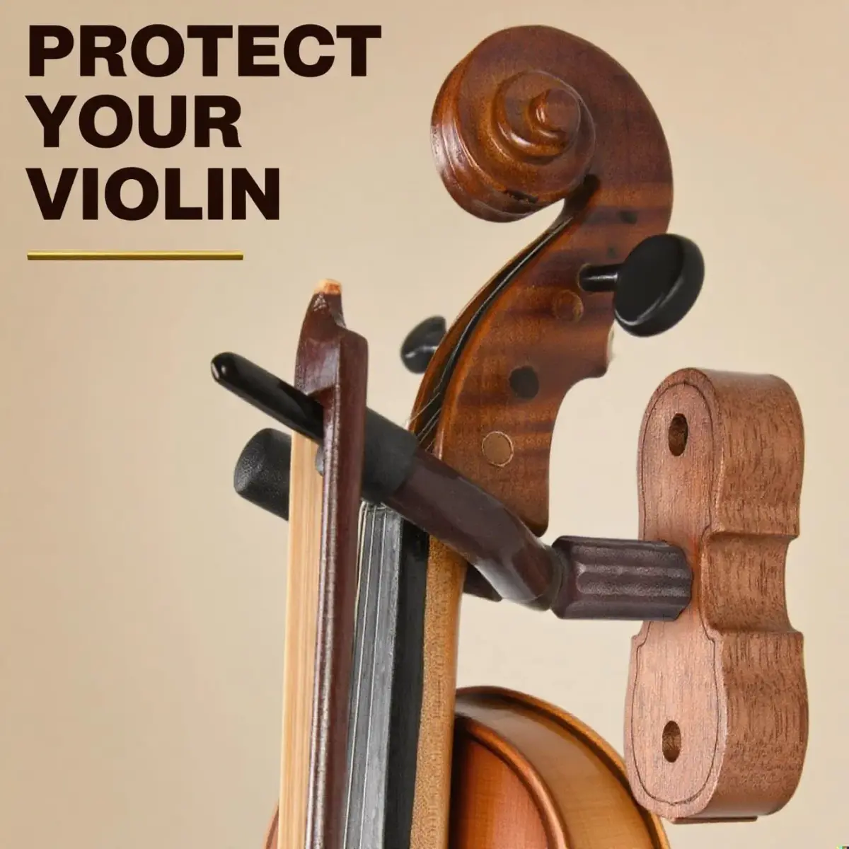 WOGOD Violin Wall Mount 6 Pack with Bow Holder, Real Hardwood Violin Shape Instrument Display Hooks for Violin, Viola, Universal String Instrument Holder - view 6