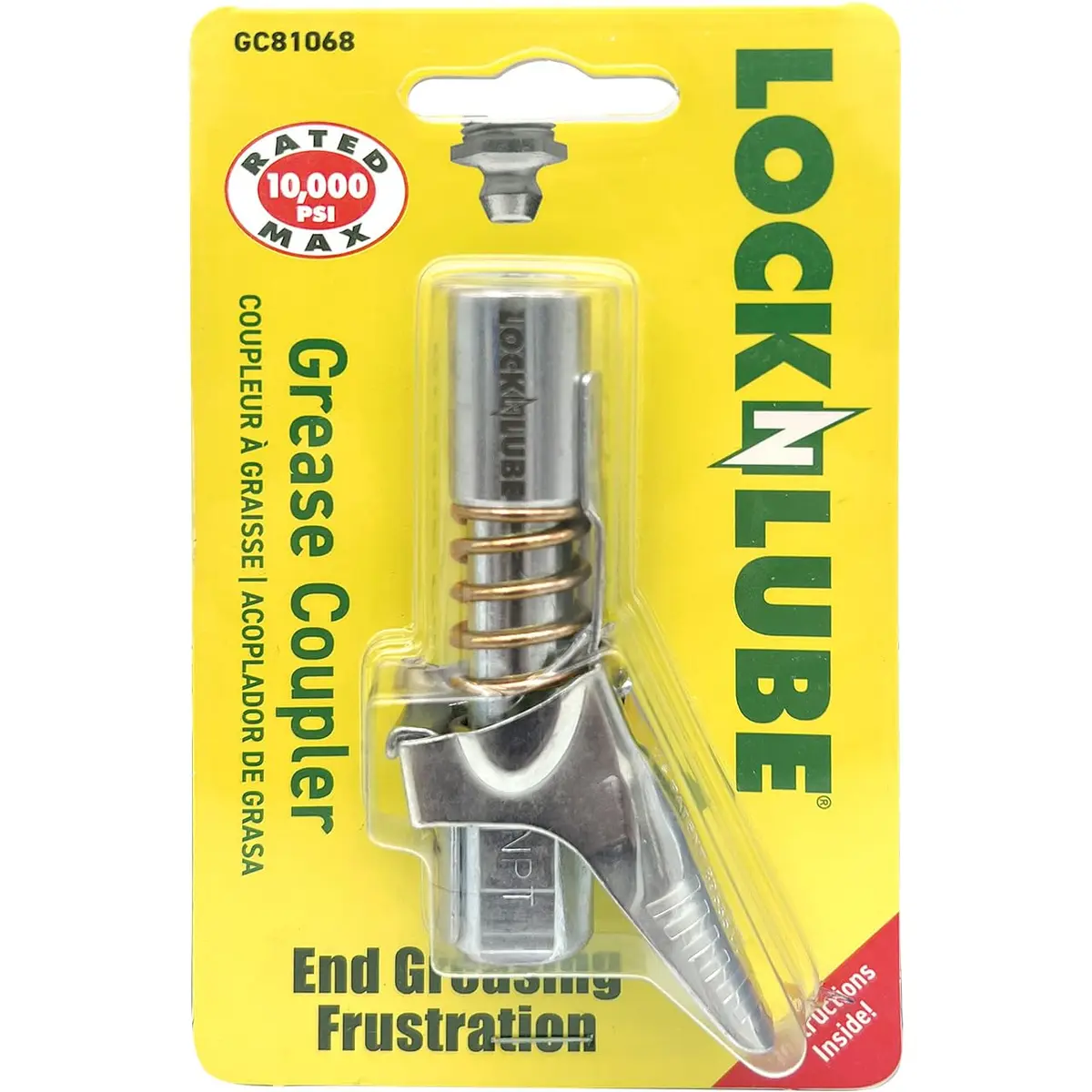 LockNLube Locking Grease Coupler 1/8" NPT 10,000 PSI | Heavy Duty Universal Grease Gun Tip - main product image