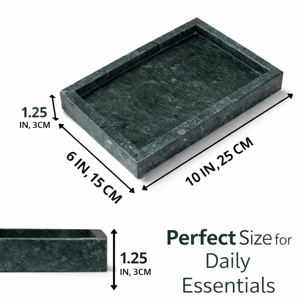 KC KULLICRAFT Natural Green Marble Tray 10" x 6" (25 x 15 cm) | Solid Stone Organizer for Bathroom, Vanity, Kitchen - view 2