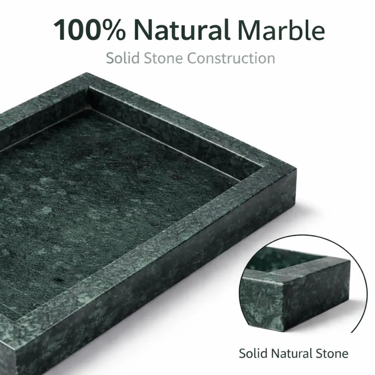 KC KULLICRAFT Natural Green Marble Tray 10" x 6" (25 x 15 cm) | Solid Stone Organizer for Bathroom, Vanity, Kitchen - view 3