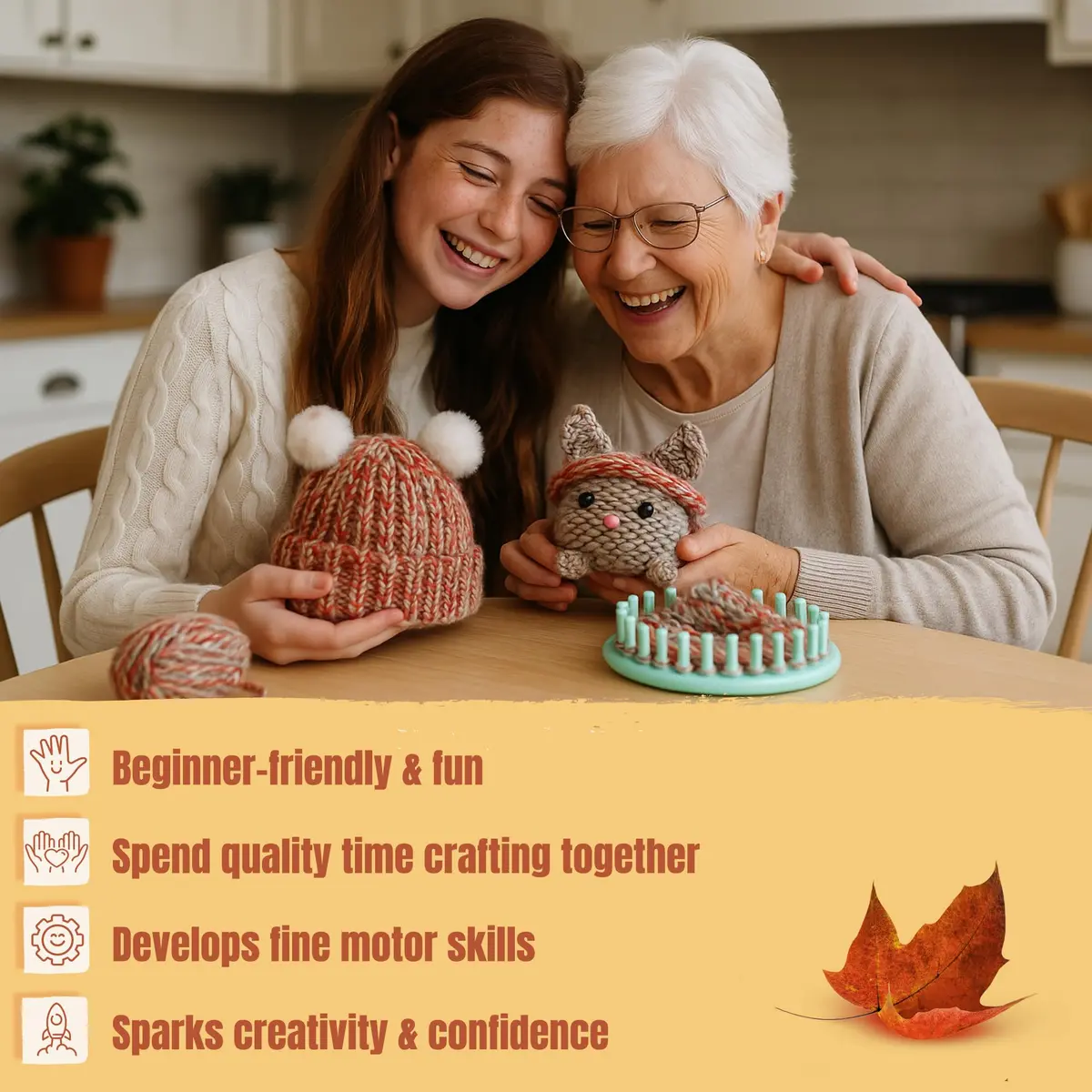 CRAFTILOO Beginner Loom Knitting Kit for Kids - Make a Hat & Cat | Ages 8+ | Includes 2 Looms, Yarn, Tools - view 6